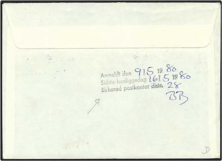 2 kr. flerfarvet Trans samt hæfte nr. 3 på Rec. brev fra Helsingør d. 6.5.1970 til Birkerød. Rammestempel med 2 samt anmeldelse stempel på bagsiden af kuverten.