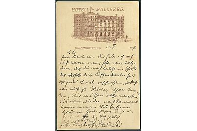 10 öre Tre Kroner illustreret helsagsbrevkort Hotell Mollberg, Helsingborg stemplet Helsingborg d. 22.5.1893 til Berlin, Tyskland.