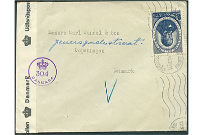 1$75 Brotero single på brev fra Oporto d. 22.8.1945 til København, Danmark. Åbnet af dansk efterkrigscensur (krone)/304/Danmark.
