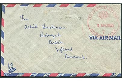 Ufrankeret brev stemplet United Nations Emergency Force 7 d. 9.4.1967 til Bække, Danmark. fra 3. Coy. 2. Del. DANOR NB, UNEF.