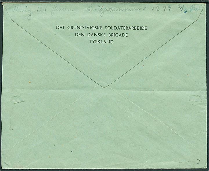 Ufrankeret internt brev stemplet Den danske Brigade / 4 / * i Tyskland * d. 24.3.1948 (= Varel) til 13. Bat. 2. Komp. ved Den danske Brigade i Varel. Interessant ufrankeret privatbrev som ikke er udtakseret i porto. 
