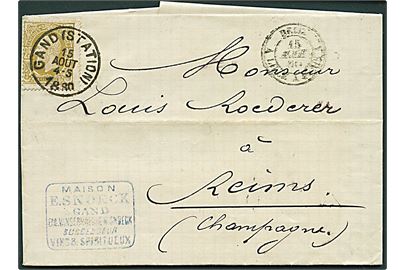 25 c. Leopold II single på brev fra Gand d. 15.8.1880 til Reims, Frankrig.
