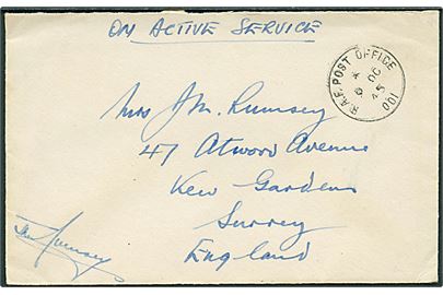 Ufrankeret OAS feltpostbrev stemplet R.A.F. Post Office 001 (= Reykjavik) d. 9.10.1945 til England. R.A.F.
