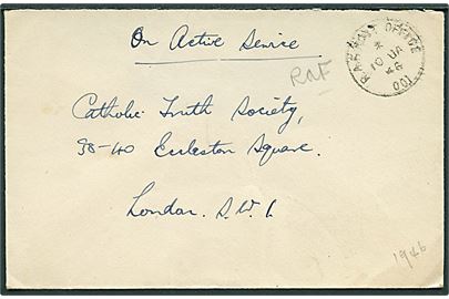 Ufrankeret OAS feltpostbrev stemplet R.A.F. Post Office 001 (= Reykjavik) d. 10.1.1946 til England.