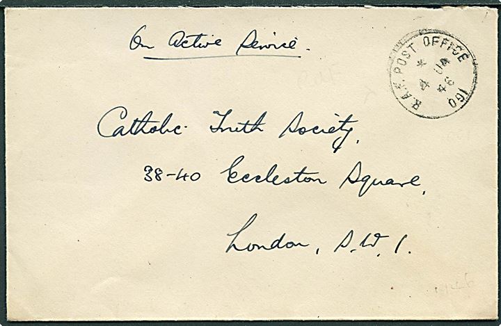 Ufrankeret OAS feltpostbrev stemplet R.A.F. Post Office 001 (= Reykjavik) d. 4.1.1946 til London, England.