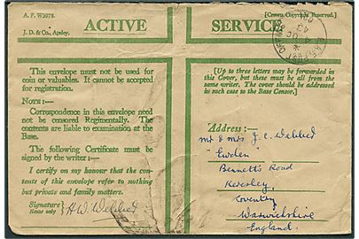 Ufrankeret Honour Envelope stemplet R.A.F. Post Office 001 (= Reykjavik) d. 4.10.1943 til England.