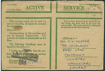 Ufrankeret Honour Envelope stemplet R.A.F. Post Office 001 (= Reykjavik) d. 11.1.1944 til England. Unit censor R.A.F. Censor no. 114.