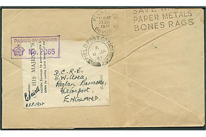 Ufrankeret OHMS feltpostbrev stemplet Field Post Office 2 (= Reykjavik) d. 11.1.1941 til England. Unit censor no. 2111. Aflang kuvert med fold.