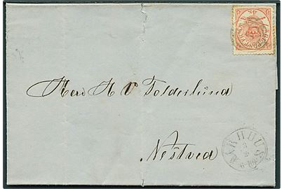 4 sk. Krone/Scepter på brev annulleret med nr.stempel 5 og sidestemplet Aarhus d. 2.3.1867 til Næstved.