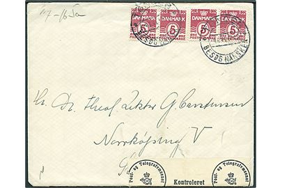 5 øre Bølgelinie (4) på brev fra Tønder d. 4.6.1941 til Norrköping, Sverige. Åbnet af dansk censur.