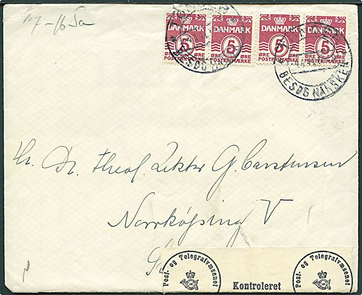 5 øre Bølgelinie (4) på brev fra Tønder d. 4.6.1941 til Norrköping, Sverige. Åbnet af dansk censur.