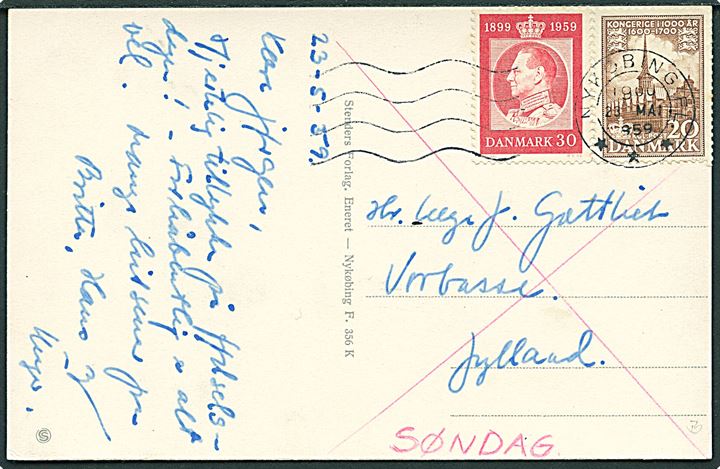 Katedralskolen i Nykøbing F. Stenders Nykøbing F. no. 356. Postkortet sendt som søndagsbrev.