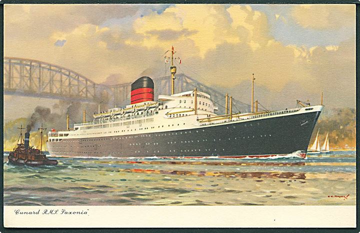 R.M.S Saxonia, Cunard. U/no. Kortet har været opklæbet.