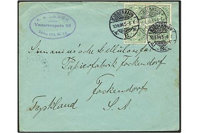 5 øre grøn våbentype, 4 blok, på brev fra København d. 10.4.1904 til Fackendorf, Tyskland.