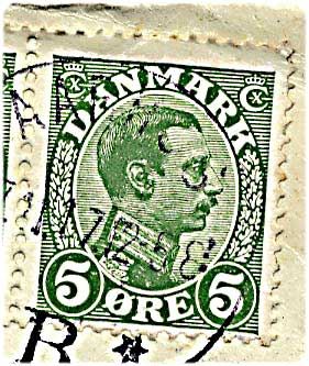 5 øre grøn Chr. X, hvid streg i A, på brev fra Aarhus d. 27.11.1917 til Løgstør.