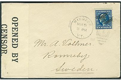 5 cents Washington på brev fra Winsor d. 5.3.1917 til Ronneby, Sverige. Åbnet af britisk censur no. 438.