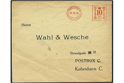Francostemplet lokalt sendt brev fra København d. 15.4.1926.