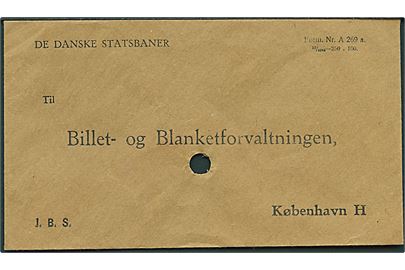 De danske Statsbaner intern J.B.S. (Jernbanesag) kuvert Form. Nr. A 269a 12/1945-250.100 til Billet- og Blanketforvaltningen, København H.