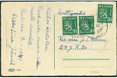50 pen. Løve på frankeret feltpost brevkort fra Oulu d. 2.1.1940 til soldat ved 26. Infanteri Regiment.