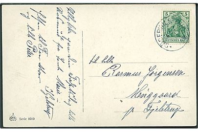 5 pfg. Germania på brevkort stemplet Süderwilstrup d. 4.2.1913 til Fjelstrup.