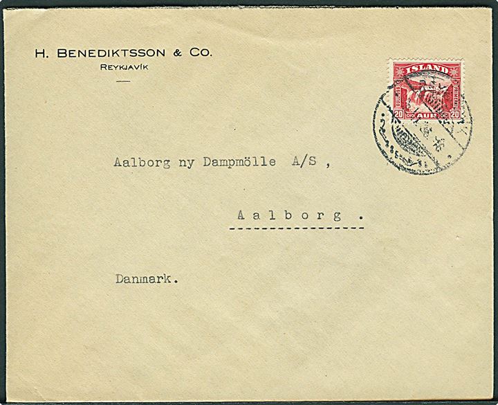 20 aur Gullfoss på brev fra Reykjavik 1936 til Aalborg, Danmark.