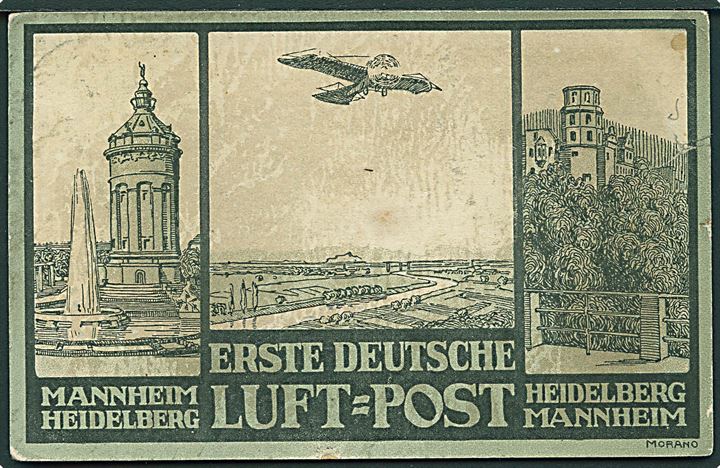 5 pfg. Germania på officielt Luftpostkort annulleret med særstempel Flugpost Heidelberg - Mannheim d. 19.5.1912 til Chemnitz.