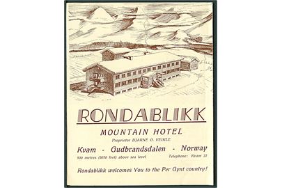 Turistbrochure for Rondblikk højfjeldshotel i Kvam, Gudbrandsdalen. 