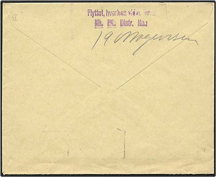 10 øre brun Hans Tavsen på lokalt sendt brev fra København d. 12.11.1936. Modtageren er flyttet og brevet er returneret.