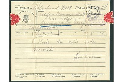 Telegram fra Kjøbenhavn modtaget ved Statstelegrafstation Gilleleje d. 11.7.1937 til Dronningmølle. Påskrevet Telefoneret og udsendt med postvæsenet med brotype IIIb Dronningmølle.