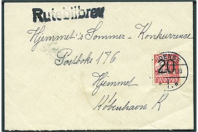 20/15 øre Provisorium på brev stemplet Odense 1 d. 6.8.1940 og sidestemplet Rutebilbrev til København.