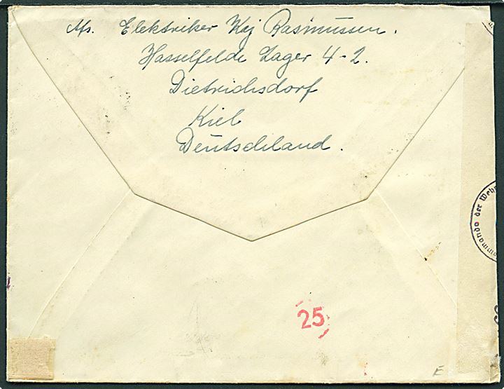 12 pfg. Hitler på brev fra Kiel d. 15.7.1942 til Vindstrup pr. Fuglebjerg. Fra  dansk Tysklandsarbejder i Hesselfelde Lager 4-2. Åbnet af tysk censur i Hamburg.