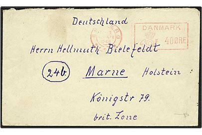 Interneret forsendelse fra Oksbøl, stemplet Esbjerg d. 1x.4.1948 til Marne, Tyskland.