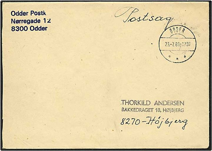 Postsag fra Odder d. 23.7.1980 til Højbjerg.
