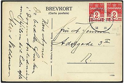 2 øre rød bølgelinie på lokalt sendt postkort fra København d. 15.8.1918.