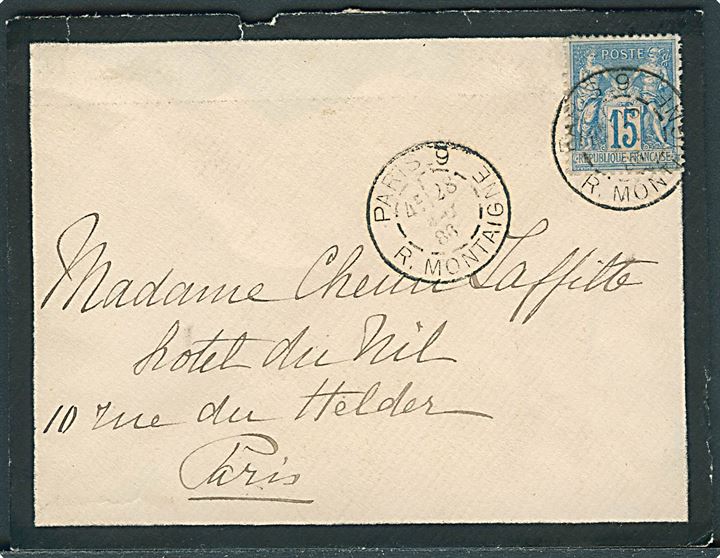 15 c. på sørgebrev sendt lokalt i Paris d. 28.5.1886.