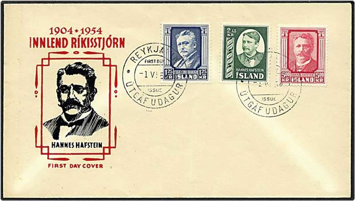 Komplet sæt Innlend Rikisstjórn på brev fra Reykjavik, Island, d. 1.6.1954.