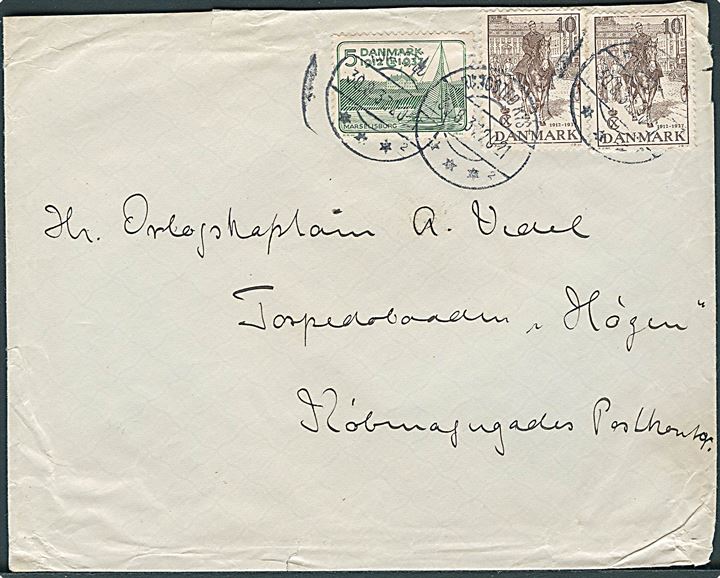 5 øre og 10 øre (2) Regentjubilæum på brev fra Rungsted Kyst d. 30.8.1937 til Torpedobåden Høgen, Købmagergades Postkontor, Kbh. K.