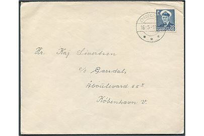 30 øre Fr. IX på brev fra Egedesminde d. 16.5.1956 til København.