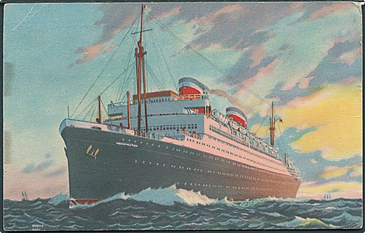 3 cents NRA på brevkort (S/S Washington) annulleret med skibsstempel U.S. GER. SEA POST / S.S.Washington d. 26.4.1935 til Schweiz.