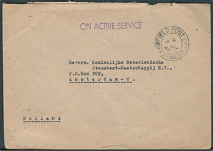 Ufrankeret OAS brev stemplet Field Post Office 432 (= Hamburg) d. 7.7.1947 til Amsterdam, Holland.