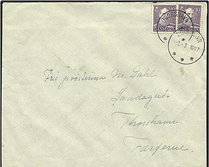 10 øre violet Chr. X på lokalt sendt brev fra Thorshavn d. 2.3.1947.