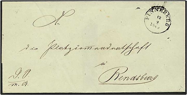 Ufrankeret brev fra Pinneberg, Slesvig, d. 12.1.1849 til Rendsborg.