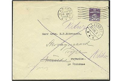 10 øre violet bølgelinie på brev fra Nakskov d. 19.9.1940 til Tillitze. Omadresseret til Avnede og returneret.