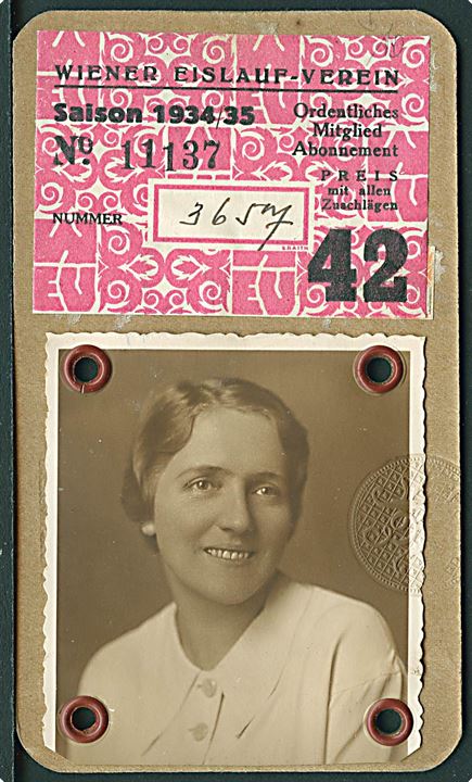 Wiener Eislauf-Verein. Medlemskort for sæson 1934/1935 med foto.
