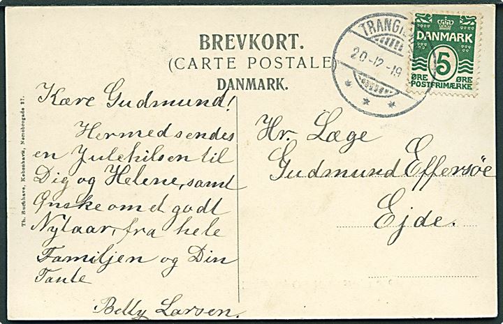5 øre Bølgelinie på brevkort annulleret med brotype Ig Trangisvaag d. 20.12.1913 til Ejde.