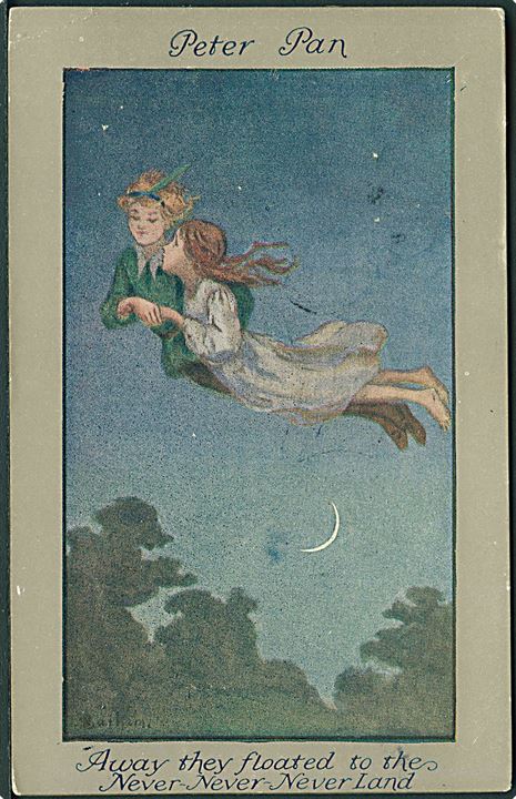 Peter Pan og Wendy paa vej til Never Land. C.W. Faulkner no. 1217.