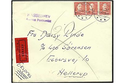 20 øre rød Chr. X på expres kassebrev brev fra Aarhus d. 5.3.1947 til Hellerup.