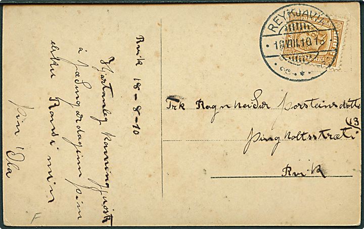 3 aur To Konger på lokalt brevkort i Reykjavik d. 18.8.1910.