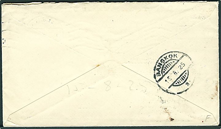 20 øre Chr. X i parstykke på brev fra København d. 15.7.1925 til Bangkok, Siam. Ank.stemplet i Bangkok d. 15.8.1925.