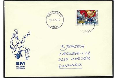 0,60 mark flerfarvet VM i Kajakroning på brev fra Riihimäki, Finland, d. 19.3.1974 til Korsør.